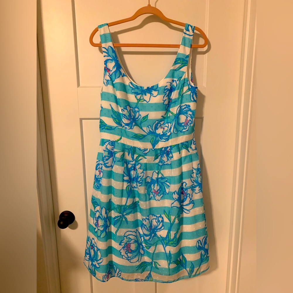 Lilly Pulitzer Floral Blue and Striped Dress size 12